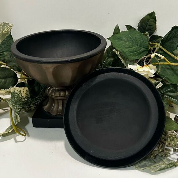 Antique Look Composite Bowl Urn On A Stand W/ Lid 8.5” Gold-tone Victorian Style - Picture 7 of 10